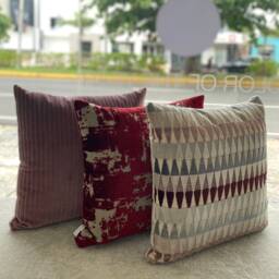 Velvet Geometric Pillow Cover - Beige, Red, Blue, Green & Mauve - thumbnail 3