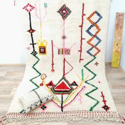 Authentic Colorful Azilal Rug With Berber Patterns From Beni Ourain Tribe. Diamond Wool Carpet. Well Hand Woven Moroccan - thumbnail 3
