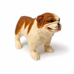 Hand-Carved Wooden Bulldog Figurine - Whimsical British Sculpture Chunky Desk Pet Decor Dog Lover Gift Idea - thumbnail 3