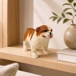 Hand-Carved Wooden Bulldog Figurine - Whimsical British Sculpture Chunky Desk Pet Decor Dog Lover Gift Idea - thumbnail 1