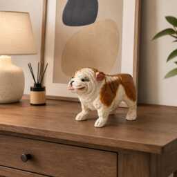Hand-Carved Wooden Bulldog Figurine - Whimsical British Sculpture Chunky Desk Pet Decor Dog Lover Gift Idea - thumbnail 4