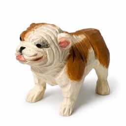 Hand-Carved Wooden Bulldog Figurine - Whimsical British Sculpture Chunky Desk Pet Decor Dog Lover Gift Idea - thumbnail 2
