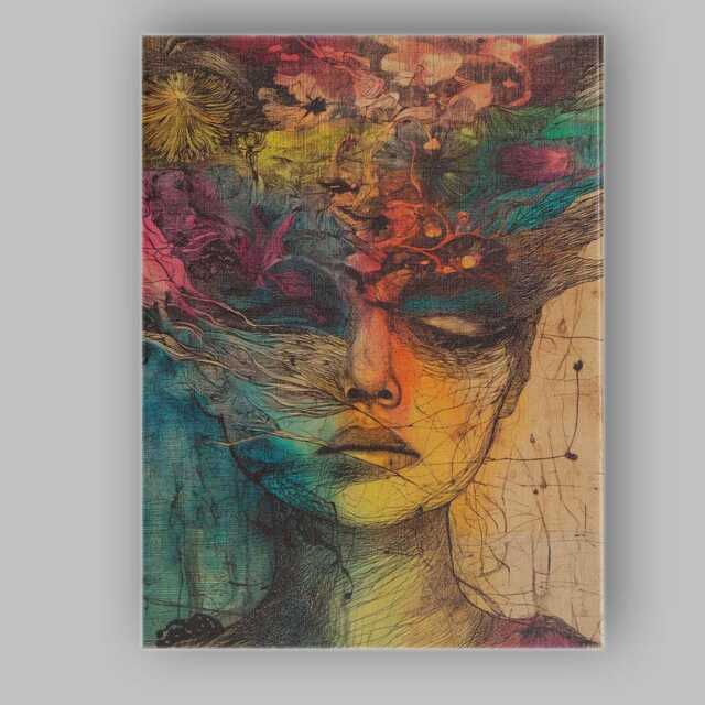 Colourful Surreal Botanical Female Face Line Art Portrait Canvas Wall Print Decor Picture Ready To Hang - image 1