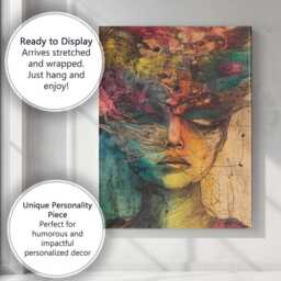 Colourful Surreal Botanical Female Face Line Art Portrait Canvas Wall Print Decor Picture Ready To Hang - thumbnail 3
