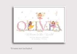 Personalized Baby Girl Name Print, Fairy Floral Nursery Decor - A4 Unframed - thumbnail 1