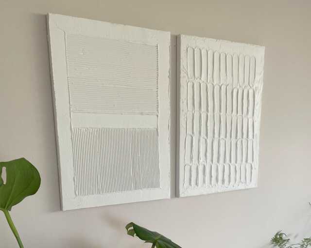 Set Of 2 Textured Canvas Wall Art, Neutral Plaster Minimalist Boho Decor, Handmade Art For Bedroom & Living Room - image 1