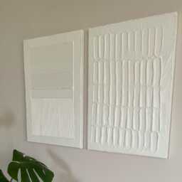 Set Of 2 Textured Canvas Wall Art, Neutral Plaster Minimalist Boho Decor, Handmade Art For Bedroom & Living Room - thumbnail 3