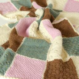Unique Hand Knit Baby Blanket in Alpaca Wool Patchwork Design, Ready To Ship, Lace Wrap, Shower Gift, Pink Brown Green Cream