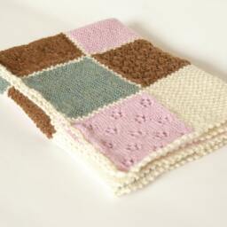 Unique Hand Knit Baby Blanket in Alpaca Wool Patchwork Design, Ready To Ship, Lace Wrap, Shower Gift, Pink Brown Green Cream - thumbnail 2