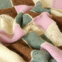 Unique Hand Knit Baby Blanket in Alpaca Wool Patchwork Design, Ready To Ship, Lace Wrap, Shower Gift, Pink Brown Green Cream - thumbnail 4