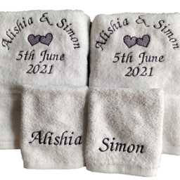 Personalised 4 Piece Wedding Towel Set With Hearts Embroidered Towels 2 Bath & Face 2nd Anniversary Gift Silver Ruby Golden Anniversary - thumbnail 3