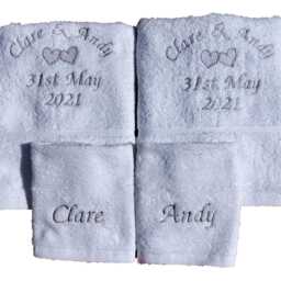 Personalised Wedding Towel Set, Embroidered Hearts, Anniversary Gift - thumbnail 4