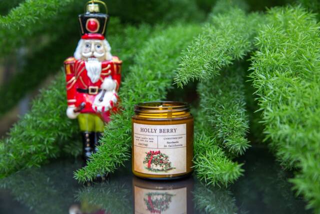Christmas Soy Candle, Handmade Candle Holiday Gift, Holly Berry - image 1
