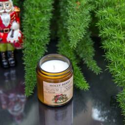 Christmas Soy Candle, Handmade Candle Holiday Gift, Holly Berry - thumbnail 4