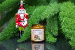 Christmas Soy Candle, Handmade Candle Holiday Gift, Holly Berry - thumbnail 1