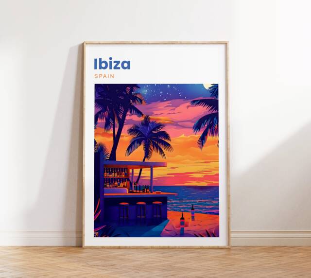 Ibiza Travel Print - Poster Night Life Bar Wall Art Balearic Islands - image 1