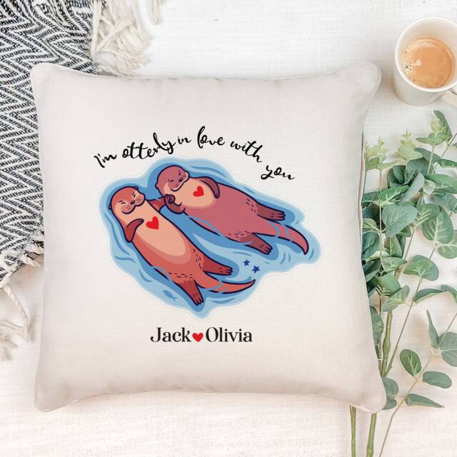 Personalised Valentine's Day Cushion For Her Him Couple Wife/I'm Otterly in Love With You Otters Birthday Christmas Anniversary Gift - image 1