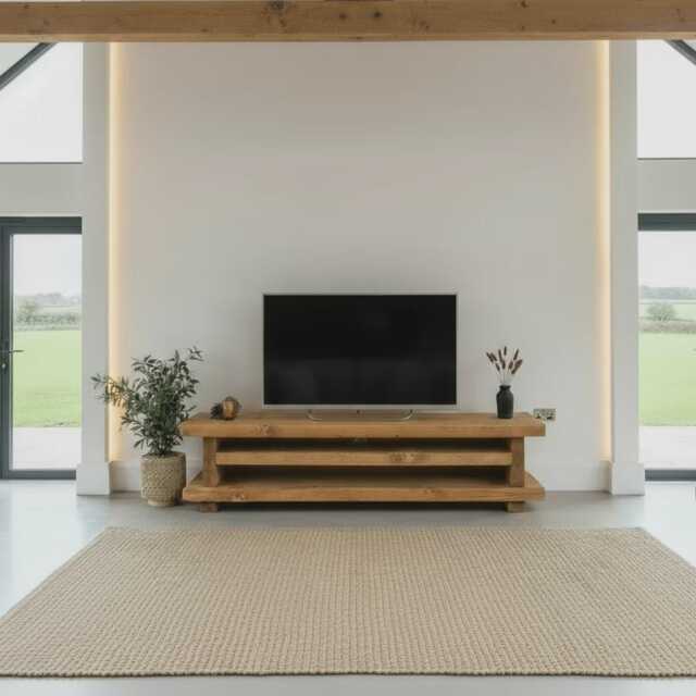 Handmade Rustic Pine Wood Tv Stand, Extra Large Media Console With Open Shelves - image 1