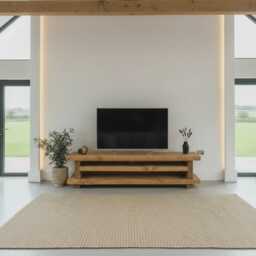 Handmade Rustic Pine Wood Tv Stand, Extra Large Media Console With Open Shelves - thumbnail 1