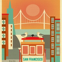 San Francisco Skyline Art Print, Cable Car Sf Vertical Print For Nursery Children's Room, Loose Petals City Print Style E8-O-Sf19 - thumbnail 2