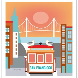 San Francisco Skyline Art Print, Cable Car Sf Vertical Print For Nursery Children's Room, Loose Petals City Print Style E8-O-Sf19 - thumbnail 3