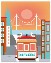 San Francisco Skyline Art Print, Cable Car Sf Vertical Print For Nursery Children's Room, Loose Petals City Print Style E8-O-Sf19 - thumbnail 1