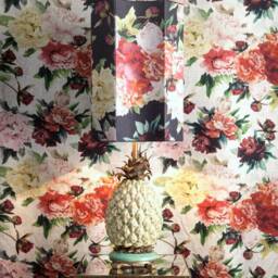 Fiore Botanico Fabric By The Meter/Linen/Red Flowers Carlucci Jab 5 Colors - thumbnail 2