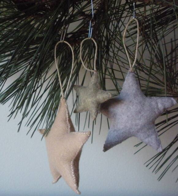Wool Felt Star Christmas Ornaments, Set Of 3, Camel, Gray, Green - image 1