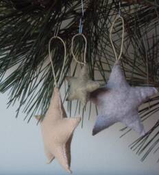 Wool Felt Star Christmas Ornaments, Set Of 3, Camel, Gray, Green - thumbnail 1
