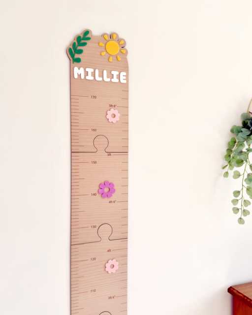 Personalised Wooden Height Chart, Kids Growth Nursery Decor, Room Baby Girl Gift, Wall Shower Gift - image 1