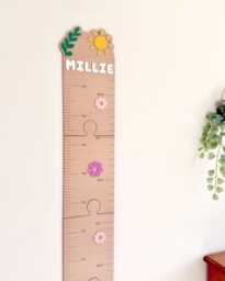 Personalised Wooden Height Chart, Kids Growth Nursery Decor, Room Baby Girl Gift, Wall Shower Gift - thumbnail 1