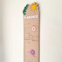 Personalised Wooden Height Chart, Kids Growth Nursery Decor, Room Baby Girl Gift, Wall Shower Gift - thumbnail 2