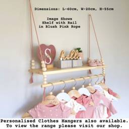 Nursery Shelf With Clothes Rail, Swing Pine Shelves, Rope Shelf, Baby Decor - thumbnail 3