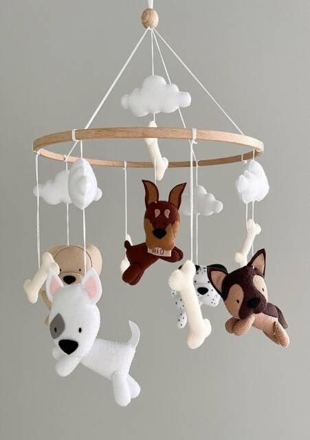 Custom Bog Mobile Puppies Crib For Nursery Decor Neutral Animals Baby New Gift Mom - image 1