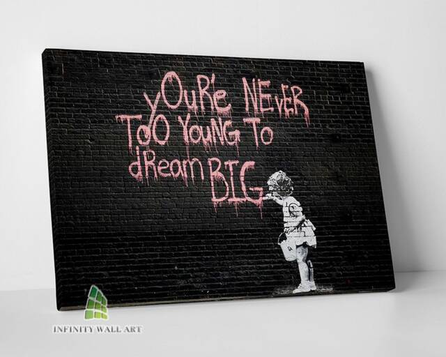 Banksy Never Too Young Quote Graffiti Canvas Art Wall Framed Print Picture Home Decor -C894 - image 1