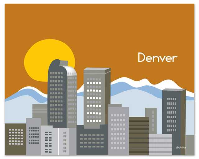 Denver Skyline Art Print, Colorado Poster, Rocky Mountain Horizontal Travel Art, Loose Petals City - Style E8-O-Den - image 1