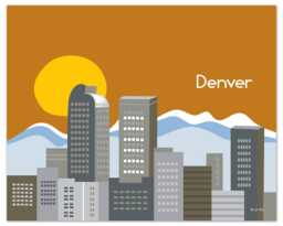 Denver Skyline Art Print, Colorado Poster, Rocky Mountain Horizontal Travel Art, Loose Petals City - Style E8-O-Den - thumbnail 1