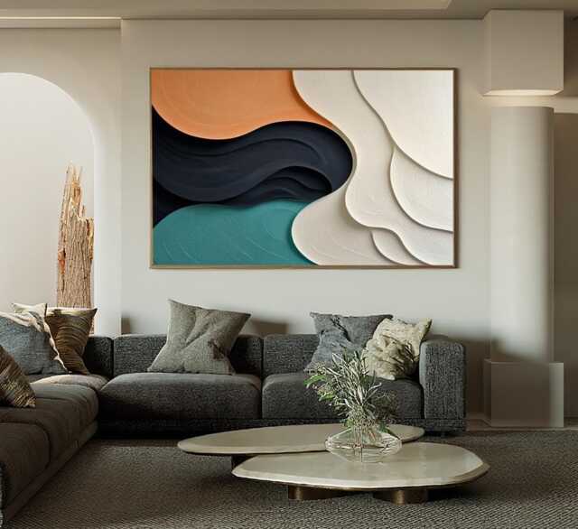 Hand-Carved Wood Wall Art, Large Colorful Abstract 3D Texture Sculpture Home Decor - image 1