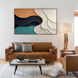 Hand-Carved Wood Wall Art, Large Colorful Abstract 3D Texture Sculpture Home Decor - thumbnail 3