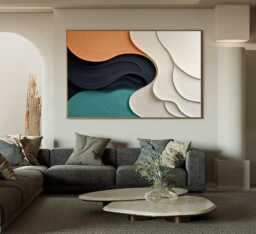 Hand-Carved Wood Wall Art, Large Colorful Abstract 3D Texture Sculpture Home Decor - thumbnail 1