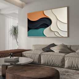 Hand-Carved Wood Wall Art, Large Colorful Abstract 3D Texture Sculpture Home Decor - thumbnail 2