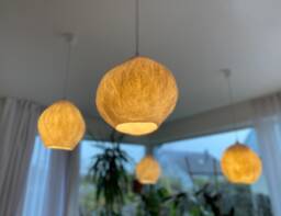Modern Minimalist Handmade Round Lamp Shade, Natural White Wool, Artisan Design, Warm Cozy Ambiance - Serene Bedroom & Living Space Lighting