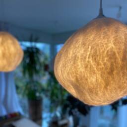 Modern Minimalist Handmade Round Lamp Shade, Natural White Wool, Artisan Design, Warm Cozy Ambiance - Serene Bedroom & Living Space Lighting - thumbnail 4
