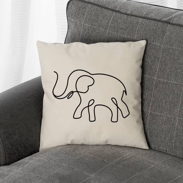 Elephant Throw Pillow Cover Minimalist Line Art, Cotton Canvas - image 1
