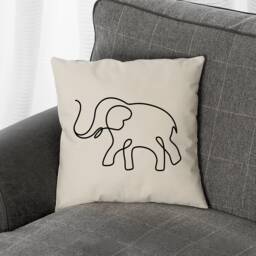 Elephant Throw Pillow Cover Minimalist Line Art, Cotton Canvas - thumbnail 1