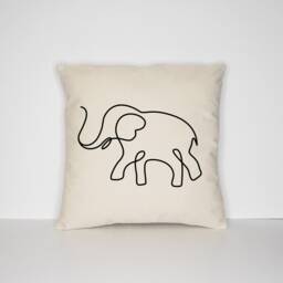 Elephant Throw Pillow Cover Minimalist Line Art, Cotton Canvas - thumbnail 2