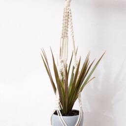 2-Tier Macrame Plant Hanger - Indoor Recycled Cotton Planter For Medium Pots - thumbnail 2