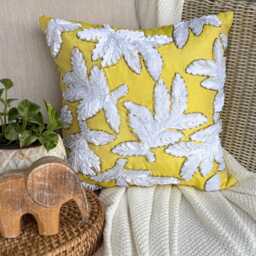 "Yellow Ribbon Embroidered Decorative Throw Pillow Cover, 16""x16"