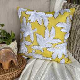 "Yellow Ribbon Embroidered Decorative Throw Pillow Cover, 16""x16" - thumbnail 3