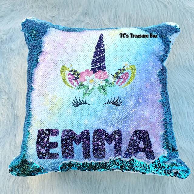Unicorn Sequin Pillowcase, Pillowcase Personalized, Mermaid Sequins Pillow Cover, Girls Room Decor - image 1